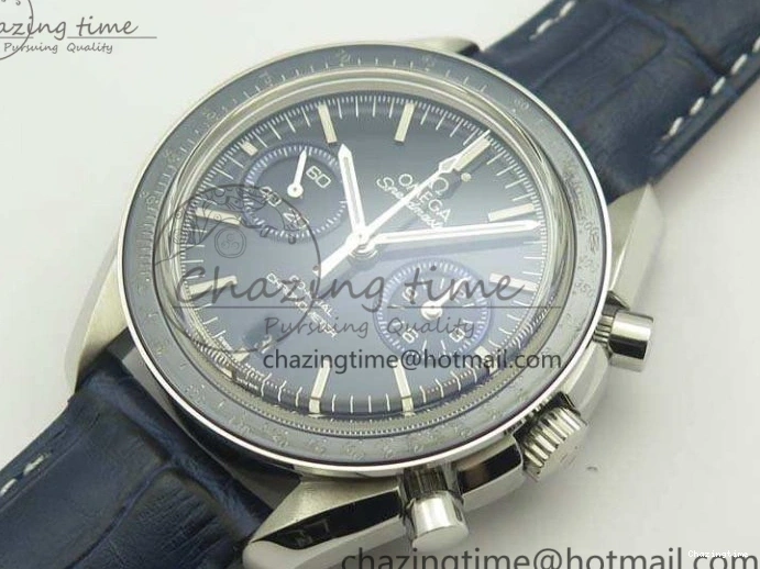 0519 SpeedMaster MoonWatch SS OMF 1:1 Best Edition Blue Dial On Leather Strap A9300 V FreshLook 8087